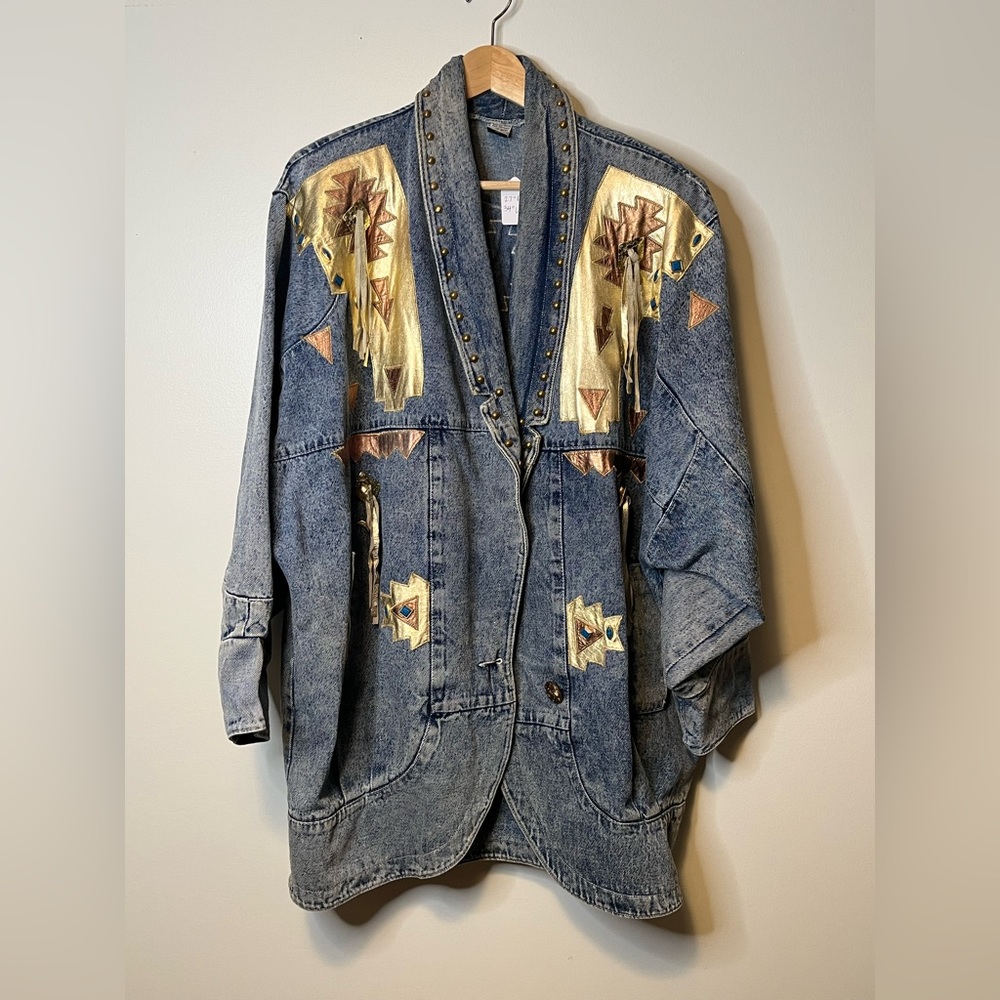 Vintage Denim Jacket with Southwestern Print